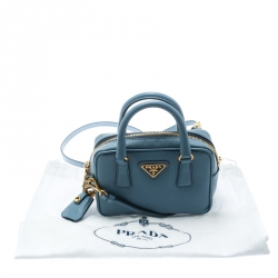 Pre Owned Prada Blue Leather Top Handle Shoulder Bag