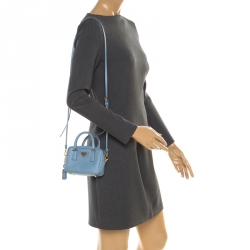 Pre Owned Prada Blue Leather Top Handle Shoulder Bag