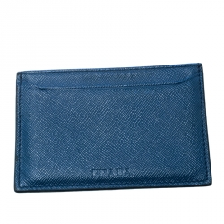 Pre Owned Prada Blue Saffiano Triang Leather Card Holder