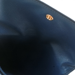 Pre Owned Prada Blue Saffiano Triang Leather Card Holder