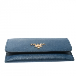Pre Owned Prada Blue Saffiano Triang Leather Card Holder
