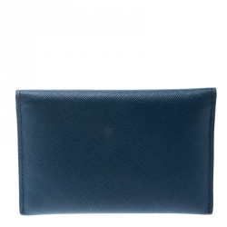 Pre Owned Prada Blue Saffiano Triang Leather Card Holder