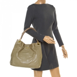 Pre Owned Prada Light Olive Green Leather Hobo