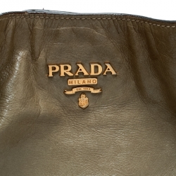Pre Owned Prada Light Olive Green Leather Hobo