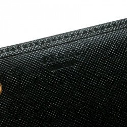 Pre Owned Prada Black Saffiano Leather Bow Continental Wallet