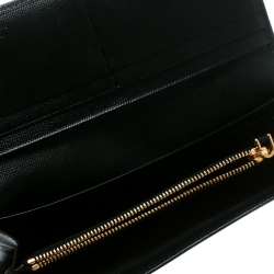 Pre Owned Prada Black Saffiano Leather Bow Continental Wallet