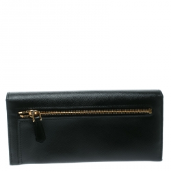 Pre Owned Prada Black Saffiano Leather Bow Continental Wallet