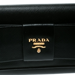 Pre Owned Prada Black Saffiano Leather Bow Continental Wallet