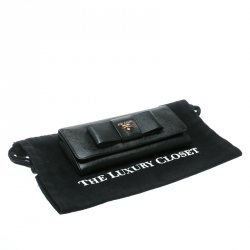 Pre Owned Prada Black Saffiano Leather Bow Continental Wallet