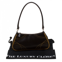 Pre Owned Prada Dark Brown/Yellow Leather Shoulder Bag