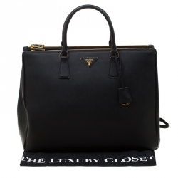 Pre Owned Prada Black Saffiano Lux Leather Executive Double Zip Top Handle Bag