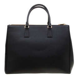 Pre Owned Prada Black Saffiano Lux Leather Executive Double Zip Top Handle Bag