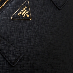 Pre Owned Prada Black Saffiano Lux Leather Executive Double Zip Top Handle Bag