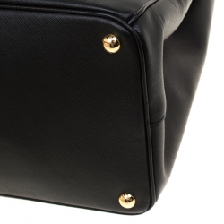 Pre Owned Prada Black Saffiano Lux Leather Executive Double Zip Top Handle Bag