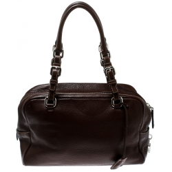 Pre Owned Prada Brown Leather Bauletto Bag