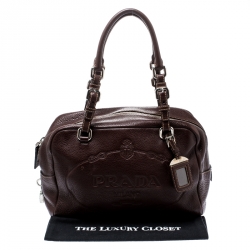 Pre Owned Prada Brown Leather Bauletto Bag