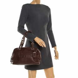 Pre Owned Prada Brown Leather Bauletto Bag
