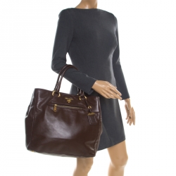 Pre Owned Prada Brown Leather Top Handle Bag