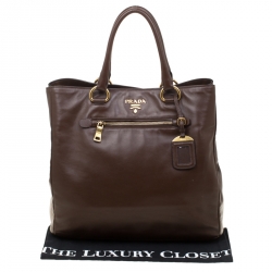 Pre Owned Prada Brown Leather Top Handle Bag