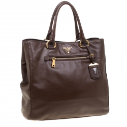 Pre Owned Prada Brown Leather Top Handle Bag