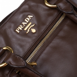 Pre Owned Prada Brown Leather Top Handle Bag
