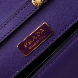 Pre Owned Prada Purple/Black City Calf and Saffiano Leather Cahier Chain Clutch