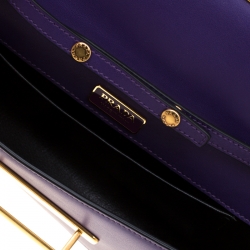 Pre Owned Prada Purple/Black City Calf and Saffiano Leather Cahier Chain Clutch