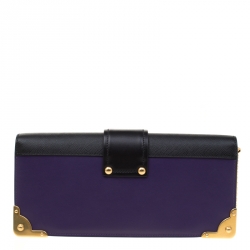 Pre Owned Prada Purple/Black City Calf and Saffiano Leather Cahier Chain Clutch