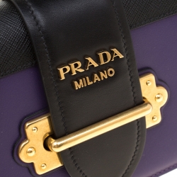 Pre Owned Prada Purple/Black City Calf and Saffiano Leather Cahier Chain Clutch