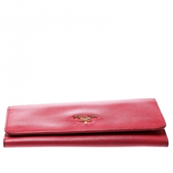 Pre Owned Prada Hot Pink Saffiano Leather Continental Wallet