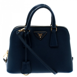 Pre Owned Prada Blue Saffiano Lux Leather Small Promenade Crossbody Bag