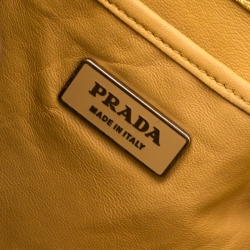 Pre Owned Prada Gold Leather Tassel Drawstring Tote