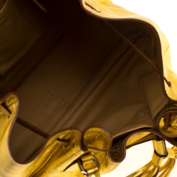 Pre Owned Prada Gold Leather Tassel Drawstring Tote