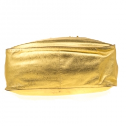 Pre Owned Prada Gold Leather Tassel Drawstring Tote