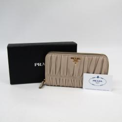 Pre Owned Prada Beige Gaufre Nappa Leather Zip Around Wallet
