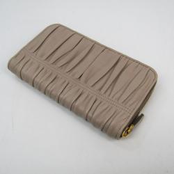 Pre Owned Prada Beige Gaufre Nappa Leather Zip Around Wallet