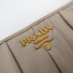 Pre Owned Prada Beige Gaufre Nappa Leather Zip Around Wallet