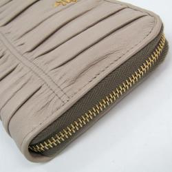 Pre Owned Prada Beige Gaufre Nappa Leather Zip Around Wallet