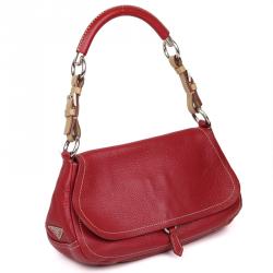 Pre Owned Prada Red Daino Leather Shoulder Bag