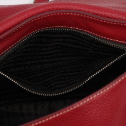 Pre Owned Prada Red Daino Leather Shoulder Bag
