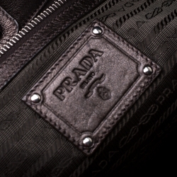 Pre Owned Prada Dark Brown Leather and Nylon Wave Hobo