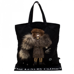 Pre Owned Prada Black Robot Nylon Shopper Tote