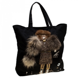 Pre Owned Prada Black Robot Nylon Shopper Tote