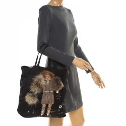 Pre Owned Prada Black Robot Nylon Shopper Tote