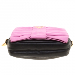 Pre Owned Prada Pink And Black Leather Bow Crossbody Bag