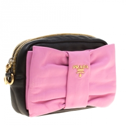 Pre Owned Prada Pink And Black Leather Bow Crossbody Bag