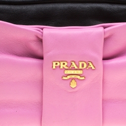 Pre Owned Prada Pink And Black Leather Bow Crossbody Bag