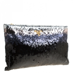 Pre Owned Prada Black Multi Tone Sequined Clutch