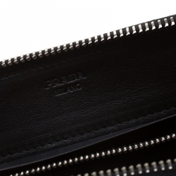 Pre Owned Prada Black Spazzolato Leather Zip Around Wallet