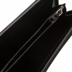 Pre Owned Prada Black Spazzolato Leather Zip Around Wallet